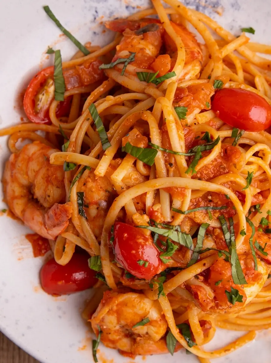 Prawn Scampi Linguine &ndash; elevated seafood pasta at THE PIZZA SPOT Italian restaurant